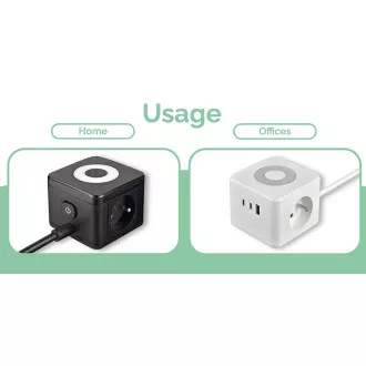 Síťový adaptér VIKING YC23L, černá/Output:2xAC,1xUSB-A,2xUSB-C/dotykové LED světlo/1,4m kabel