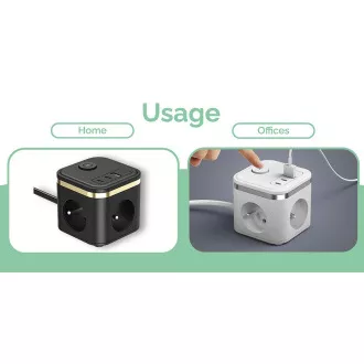 Síťový adaptér VIKING YC33, bílá/Output:3xAC, 1xUSB-A,2xUSB-C/Tlačítko ON/OFF/1,4m kabel