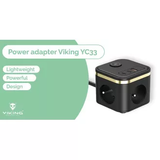 Síťový adaptér VIKING YC33, bílá/Output:3xAC, 1xUSB-A,2xUSB-C/Tlačítko ON/OFF/1,4m kabel