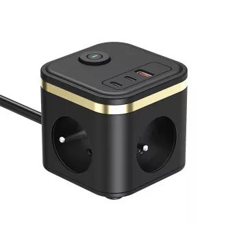 Síťový adaptér VIKING YC33, černá/Output:3xAC, 1xUSB-A,2xUSB-C/Tlačítko ON/OFF/1,4m kabel Síťový adaptér VIKING YC33, černá/Output:3xAC, 1xUSB-A,2xUSB-C/Tlačítko ON/OFF/1,4m kabel