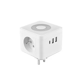 Síťový adaptér VIKING Y23L, bílá/Output:2xAC,1xUSB-A,2xUSB-C/dotykové LED světlo