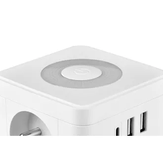 Síťový adaptér VIKING Y23L, bílá/Output:2xAC,1xUSB-A,2xUSB-C/dotykové LED světlo