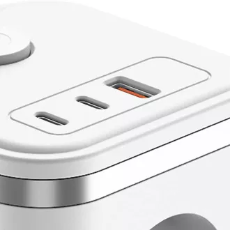 Síťový adaptér VIKING Y33, bílá/Output:3xAC,1xUSB-A,2xUSB-C/Tlačítko ON/OFF