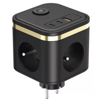 Síťový adaptér VIKING Y33, černá/Output: 3xAC, 1xUSB-A, 2xUSB-C/Tlačítko ON/OFF