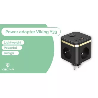 Síťový adaptér VIKING Y33, černá/Output: 3xAC, 1xUSB-A, 2xUSB-C/Tlačítko ON/OFF