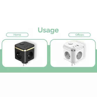 Síťový adaptér VIKING Y33, černá/Output: 3xAC, 1xUSB-A, 2xUSB-C/Tlačítko ON/OFF