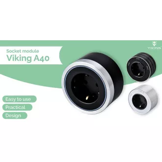 Zásuvkový modul Viking A40SB, stříbrno-černá/výstupy - 1xAC/výkon až 2500W/230V,16A,50Hz/Zásuvka typ