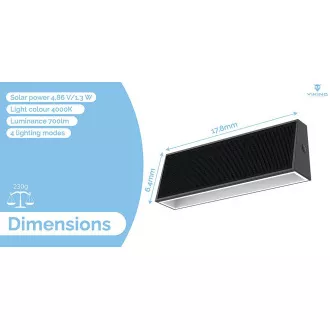 Venkovní solární LED světlo Viking SR31/700 lm/IP44/4 režimy/denní bílá
