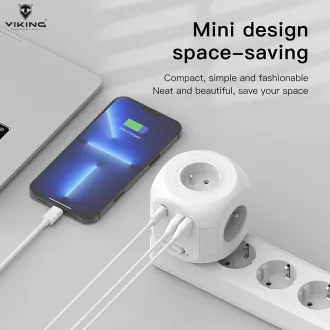 Síťový adaptér Viking AC43/Output: 4xAC, 2xUSB-A, 1xUSB-C/výkon až 3500W/ ON/OFF tlačítko