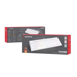 Herní mechanická klávesnice Genesis THOR 404/RGB/Outemu Peach Silent/Drátové USB-A/US layout/Bílá