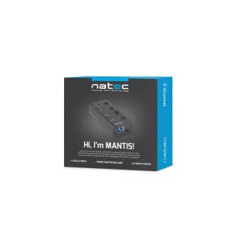 Natec Mantis 2 aktivní rozbočovač s funkcí nabíjení 4x USB 3.0 HUB, vypínač, napájecí adaptér