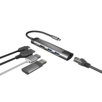Natec multiport adaptér FOWLER GO HUB 5v1, 2X USB 3.0 HUB, HDMI 4K, USB-C PD, RJ45