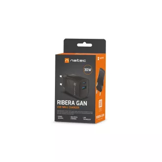 Univerzální USB nabíječka Natec RIBERA GaN 30 W, 1X USB-A, 1X USB-C, černá