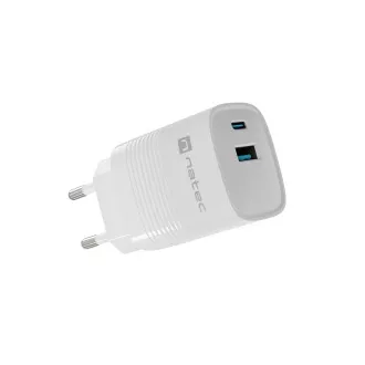 Universální USB nabíječka Natec RIBERA GaN 30W, 1X USB-A, 1X USB-C, Bílá