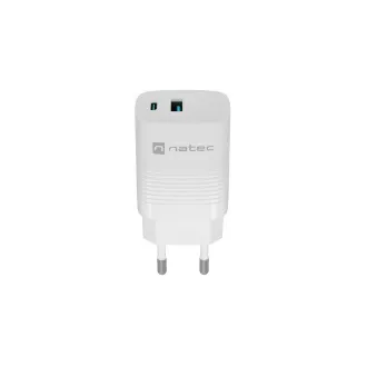 Universální USB nabíječka Natec RIBERA GaN 30W, 1X USB-A, 1X USB-C, Bílá