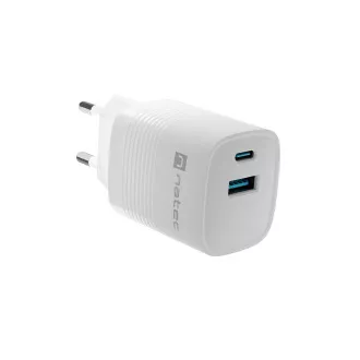 Universální USB nabíječka Natec RIBERA GaN 30W, 1X USB-A, 1X USB-C, Bílá
