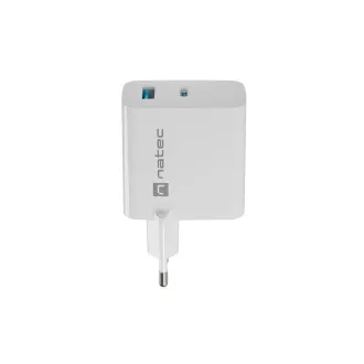 Univerzální USB nabíječka Natec RIBERA GaN 45W, 1X USB-A, 1X USB-C, bílá