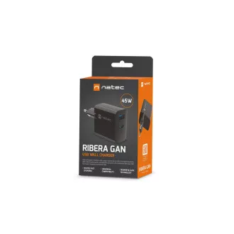Univerzální USB nabíječka Natec RIBERA GaN 45W, 1X USB-A, 1X USB-C, černá