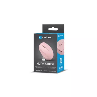 Myš Natec STORK/Kancelářská/Optická/1 600 DPI/Bezdrátová USB/Růžová