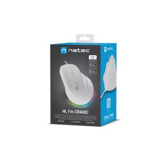 Vertikální myš Natec CRAKE 2 PRO/Vertikální/Optická/Pro praváky/12 400 DPI/Drátové USB-A/Bílá