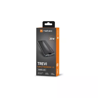 Power banka Natec TREVI SLIM Q V2 10000mAh, 2X USB-A 18W, 1X USB-C 20W, USB-C - USB0-C kabel, černá