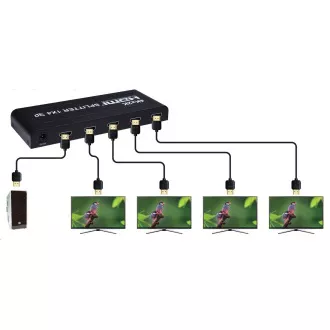 PremiumCord HDMI splitter 1-4 portů kovový s napájecím adaptérem, 3D, FULL HD