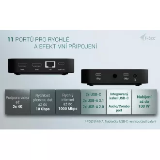 i-tec USB-C Dual HDMI Docking Station with Power Delivery 100W + i-tec Universal Charger 100W