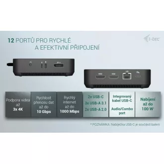 i-tec USB-C DP Dual HDMI Docking Station, Power Delivery 100W + i-tec Universal Charger 100W