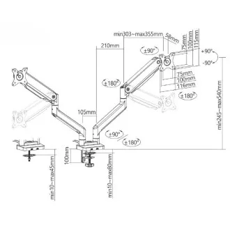 Držák monitoru Brateck LDT60-C024 dvě ramena vedle sebe mechanická pružina Heavy Duty