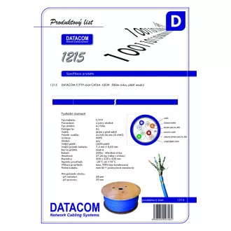 DATACOM F/FTP drát CAT6A Eca LSOH 500m cívka modrý
