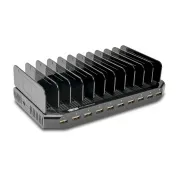 USB nabíjecí stanice s úložným prostorem, výstup 10x 12V, 8A, 96W, napájecí kabel Schuko