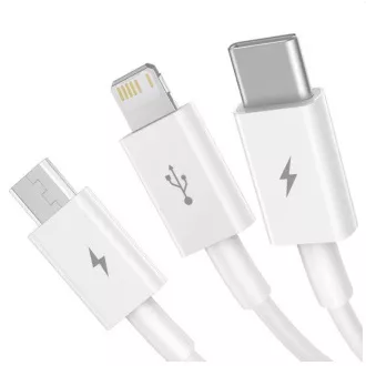 Baseus CAMLTYS-02 Superior Fast Charging Datový Kabel 3v1 USB-C, Lightning, MicroUSB 1.5m White