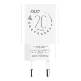 OBAL:ME Cestovní Nabíječka USB-A + USB-C 20W + 2x kabel 1m White