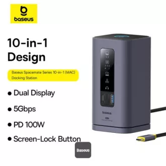 Baseus Dokovací stanice Spacemate 10v1 (USB-C PD 100W, USB-C, 2x USB-A, 2x HDMI) šedá
