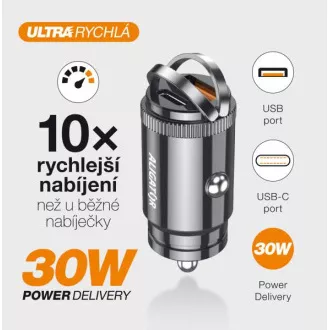 Aligator mini nabíječka do auta Power Delivery 30W, USB-C + USB-A, USB-C/USB-C kabel Aligator mini nabíječka do auta Power Delivery 30W, USB-C + USB-A, USB-C/USB-C kabel