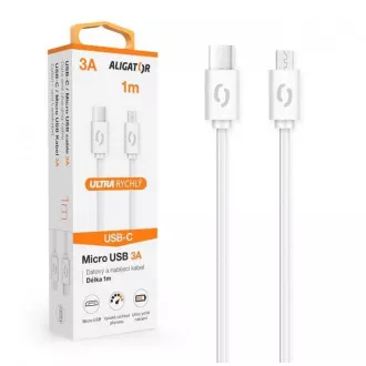 ALIGATOR Datový kabel POWER 3A, USB-C/microUSB bílý
