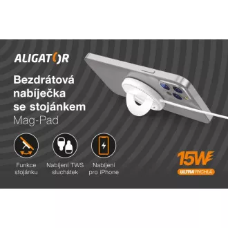 ALIGATOR bezdrátová nabíječka ALIGATOR Mag-Pad, určeno pro MagSafe, 15W, bílá ALIGATOR bezdrátová nabíječka ALIGATOR Mag-Pad, určeno pro MagSafe, 15W, bílá