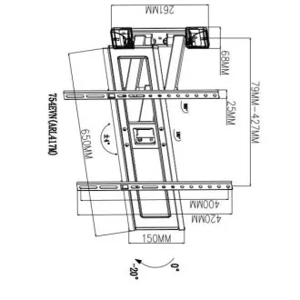 TB TV wall mount 37-70", 35kg, max VESA 600x400