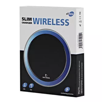 All New, Bezdrátová nabíječka, ultra tenká, pro telefon, modrá, 5/9V, 10W, ochrana proti přehřátí, Qi