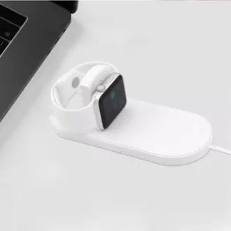 2v1 bezdrátová nabíječka, pro telefon a Apple Watch, bílá, 5V, 10W, Qi