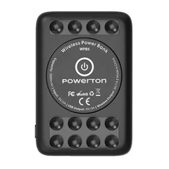 Powerton, power banka s bezdrátovým nabíjením, Li-Pol, 5V, nabíjení telefonů/tabletů, WBP5, 5000mAh, přísavky pro přilnutí k telef