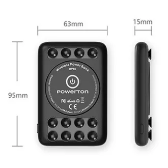 Powerton, power banka s bezdrátovým nabíjením, Li-Pol, 5V, nabíjení telefonů/tabletů, WBP5, 5000mAh, přísavky pro přilnutí k telef Powerton, power banka s bezdrátovým nabíjením, Li-Pol, 5V, nabíjení telefonů/tabletů, WBP5, 5000mAh, přísavky pro přilnutí k telef