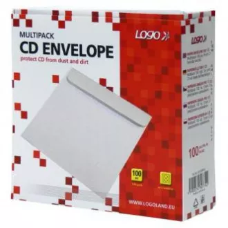 Obálka na 1 ks CD, papír, bílá, s lepicí klopou, Logo, 100-pack
