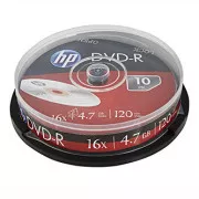 HP DVD+R, DRE00027-3, 4.7GB, 16x, cake box, 10-pack, bez možnosti potisku, 12cm, pro archivaci dat