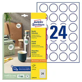 Avery Zweckform etikety 40mm, A4, bílé, 24 etiket, baleno po 10 ks, L3415-10, pro laserové a inkoustové tiskárny, kopírky Avery Zweckform etikety 40mm, A4, bílé, 24 etiket, baleno po 10 ks, L3415-10, pro laserové a inkoustové tiskárny, kopírky