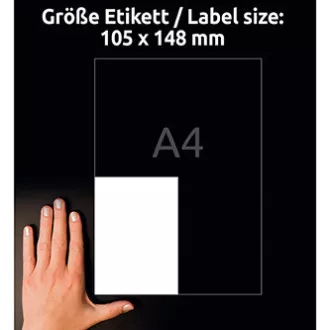 Avery Zweckform etikety 105mm x 148mm, A4, matné, bílé, 4 etikety, velmi odolné, baleno po 20 ks, L4719-20, pro laserové tiskárny