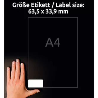Avery Zweckform etikety 63.5mm x 33.9mm, A4, bílé, 24 etiket, velmi odolné, baleno po 20 ks, L4773-20, pro laserové tiskárny a kop
