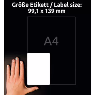 Avery Zweckform etikety 99.1mm x 139mm, A4, matné, bílé, 4 etikety, velmi odolné, baleno po 20 ks, L4774-20, pro laserové tiskárny