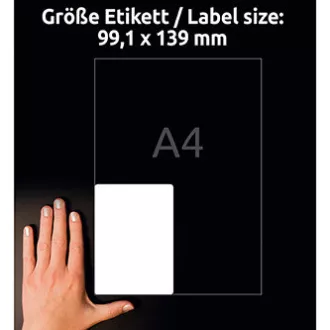 Avery Zweckform etikety 99.1mm x 139mm, A4, matné, bílé, 4 etikety, velmi odolné, baleno po 20 ks, L4774-20, pro laserové tiskárny Avery Zweckform etikety 99.1mm x 139mm, A4, matné, bílé, 4 etikety, velmi odolné, baleno po 20 ks, L4774-20, pro laserové tiskárny