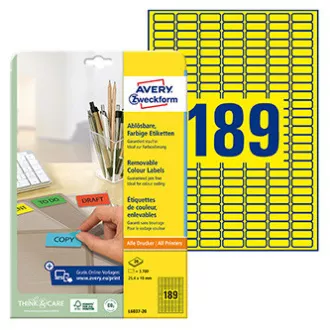 Avery Zweckform etikety 25.4mm x 10mm, A4, žluté, 189 etiket, mini, snímatelné, baleno po 20 ks, L6037-20, pro laserové a inkousto